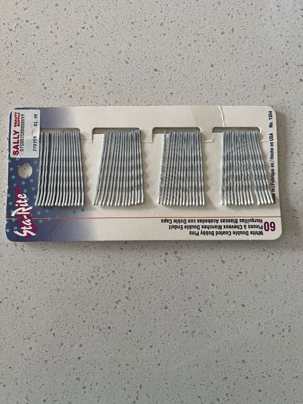 Bobby Pins Sta-Rite NOS 60-Count White Double Coated Made In The USA